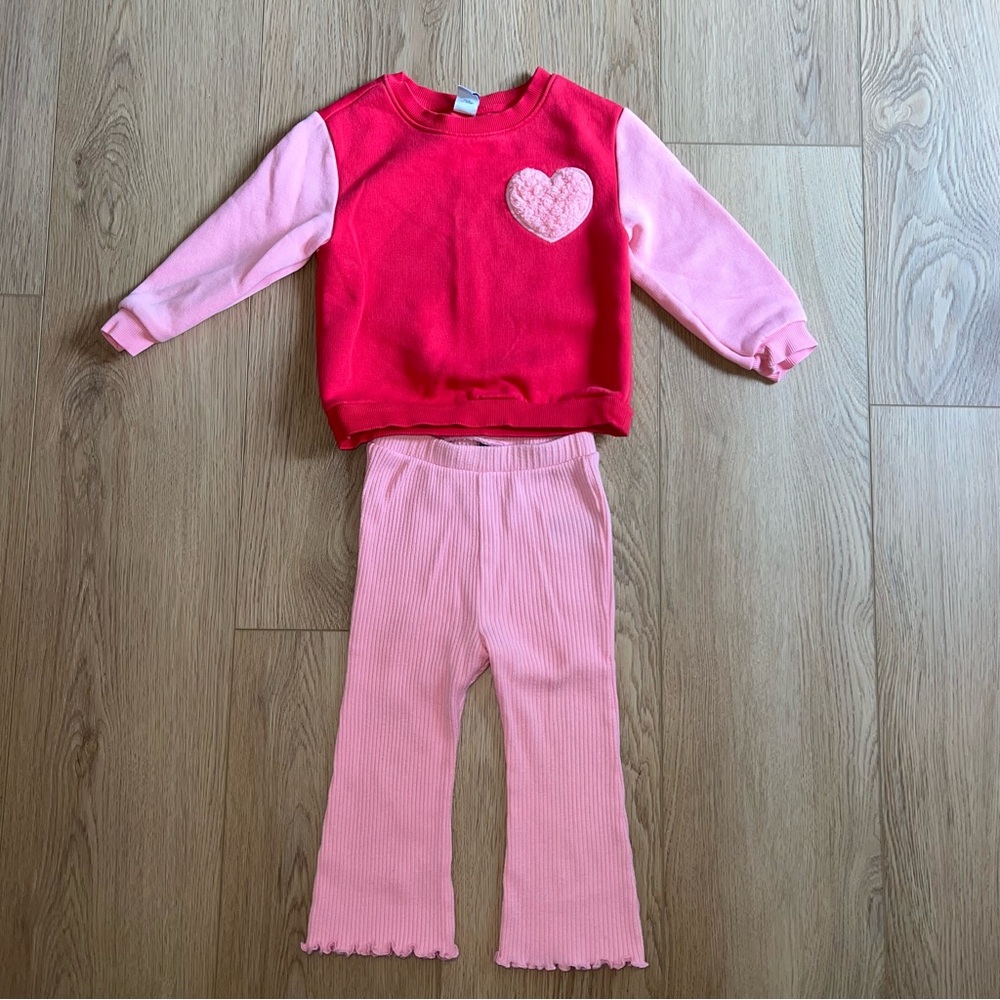 Adorable Pink Heart Valentines Sweatshirt Set